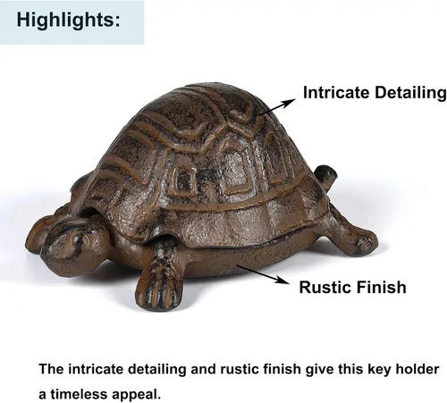 Miniatura 2 de Tortuga de hierro fundido para ocultar una llave al aire libre – Llavero oculto para exteriores – Decoración de jardín de rocas – Marrón antiguo