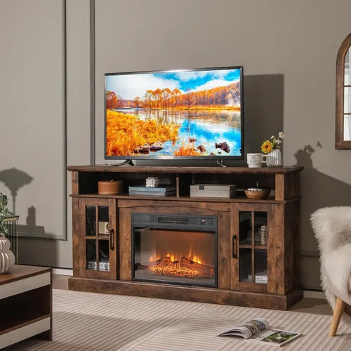 Miniatura 2 de Tangkula Chimenea Eléctrica Empotrable de 23 Pulgadas, Chimenea Empotrada con 3 Efectos de Llama LED Realistas, Control Remoto, Temporizador de 30