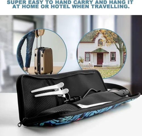 Miniatura 4 de Beautyflier Funda de viaje universal para rizador, resistente al calor, lona, flor azul