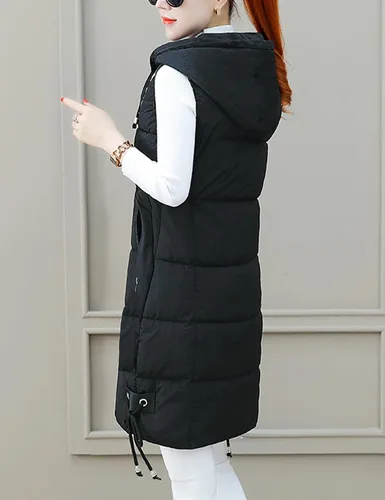 Miniatura 4 de Arssm Chaleco largo y cálido de invierno para mujer sin mangas acolchado chaleco ligero con bolsillos