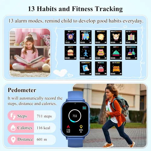 Miniatura 5 de KALINCO Reloj inteligente para niños, con más de 30 juegos, cámara, video, podómetro, reloj para niños, reproductor de música, alarma, audiocuento