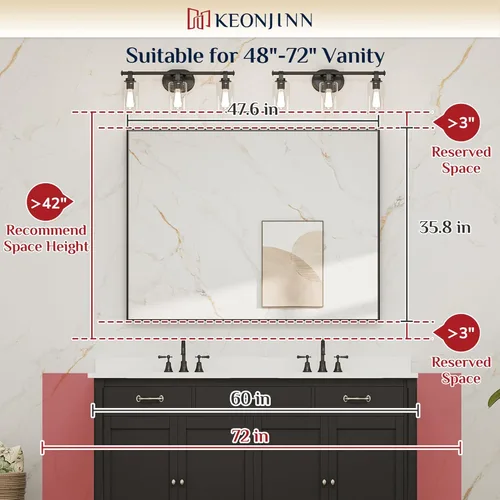 Miniatura 6 de Keonjinn Espejo de Baño Dorado 48 x 36 Pulgadas, Espejo Enmarcado de Metal Dorado Cepillado, Espejos de Tocador Grandes Rectangulares de Esquina Oro