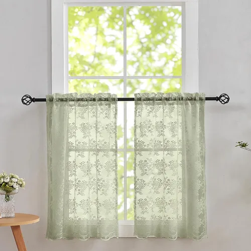 Miniatura 7 de YJ YANJUN Cortinas traslúcidas negras de 54 pulgadas de largo, panel de cortina de encaje gótico victoriano para cocina, cortinas cortas de Negro