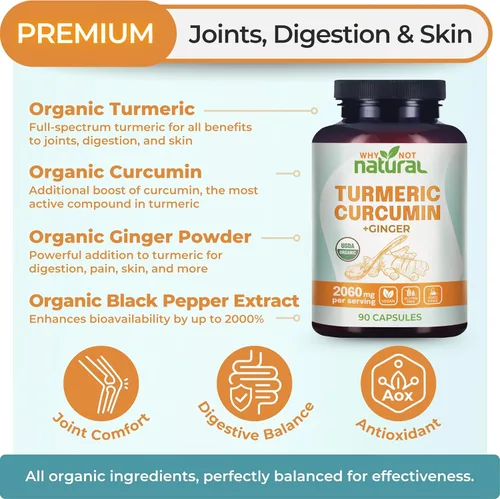 Miniatura 2 de Suplemento orgánico de curcumina de cúrcuma en cápsulas con jengibre y pimienta negra - Tumeric