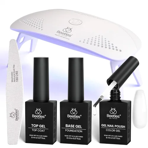 Miniatura 13 de Beetles - Kit de uñas de gel rosa sin HEMA de 0.3 onzas líquidas con luz UV, 5 piezas de esmalte de gel de burbujas rosa claro, kit de manicura