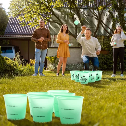 Miniatura 5 de ropoda Juego de Pong Gigante para Patio, Juegos de Patio con Cubos y Bolas Duraderas - Elige Rojo Grande, XL, o Verde - Brilla en la Oscuridad