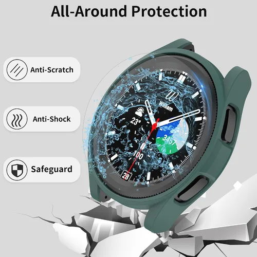 Miniatura 4 de Paquete de 8+8 protectores de pantalla para Samsung Galaxy Watch 6 de 1.693 in y funda, película protectora de vidrio templado antivaho