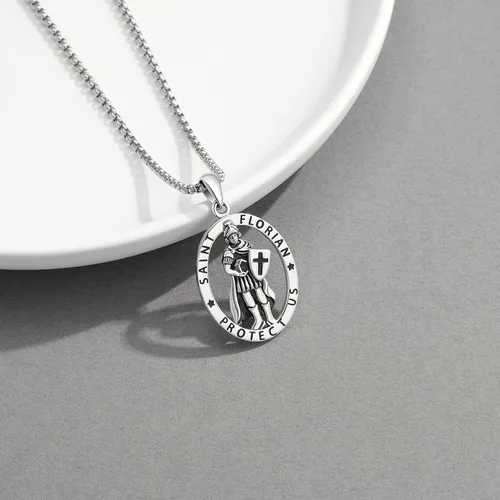 Miniatura 28 de Collar de plata de ley 925 con medalla de San Patrón, colgante de protección católica, amuleto, joyería religiosa para hombres y mujeres