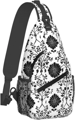Small Crossbody Bags for Women Men - Vintage Flower Black Print Adjustable Shoulder Bag Fanny Packs Belt Sling Bag Crossbody Purses Backpack for