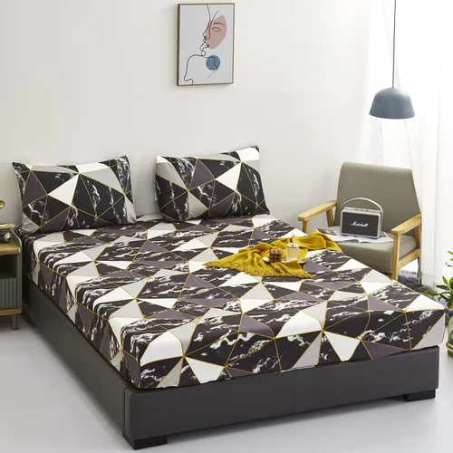KAREVER Juego de sábanas de mármol negro, juego de ropa de cama de 4 piezas con diseño geométrico de mármol, 1 sábana bajera, 1 sábana encimera con