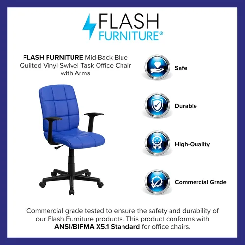 Miniatura 10 de Flash Furniture - Silla giratoria de respaldo medio de vinilo, acolchada, color negro Azul