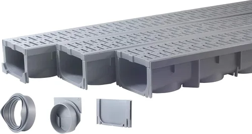 Miniatura 19 de URA WATER - Modelo UA-100 - Juego de zanjas de drenaje - Canal de drenaje con rejilla - Plástico Gris - 1 x 39" de largo Gris - 39