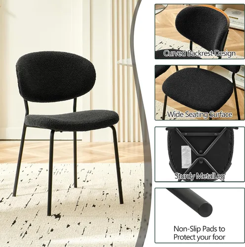 Miniatura 6 de Homedot Juego de 2 sillas de comedor tapizadas negras, modernas sillas de cocina de mediados de siglo tapizadas con cojín acolchado para comedor