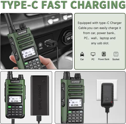 Miniatura 5 de BAOFENG Radio GMRS Portátil de Largo Alcance GM-15 Pro 8W Walkie Talkie con Auricular, Receptor de Clima NOAA, Repetidor GMRS Recargable, Radio