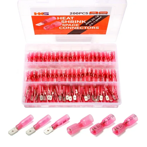 Miniatura 19 de HKS 100 conectores de pala hembra rojo 22-16 AWG – Kit de conectores de cable de desconexión rápida eléctricos termorretráctiles – cobre rojo