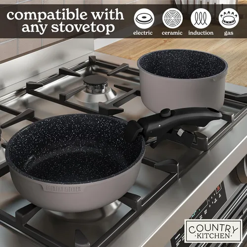 Miniatura 6 de Juego de utensilios de cocina Country Kitchen con mango extraíble, juego de ollas y sartenes apto para horno y RV, gris/negro, original