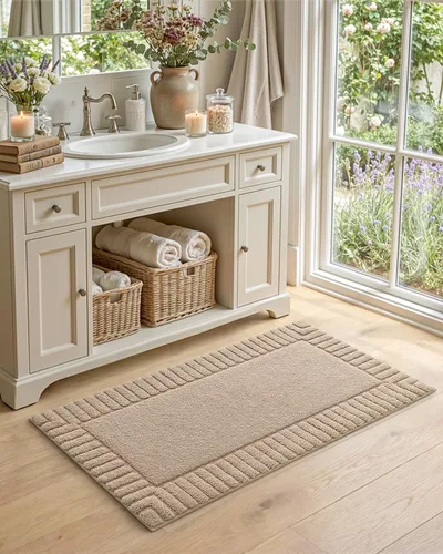 Miniatura 3 de DEXI - Alfombras de baño de 16"x24", alfombras antideslizantes para el suelo del baño, alfombra de baño ultrasuave y absorbente para la ducha, Beige