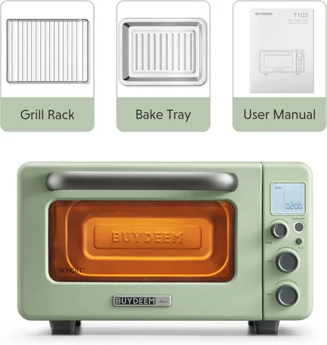 Miniatura 6 de BUYDEEM Horno tostador T103 de 12 cuartos de galón, no necesita precalentamiento, 7 modos de cocción, mini horno tostador retro con rejilla