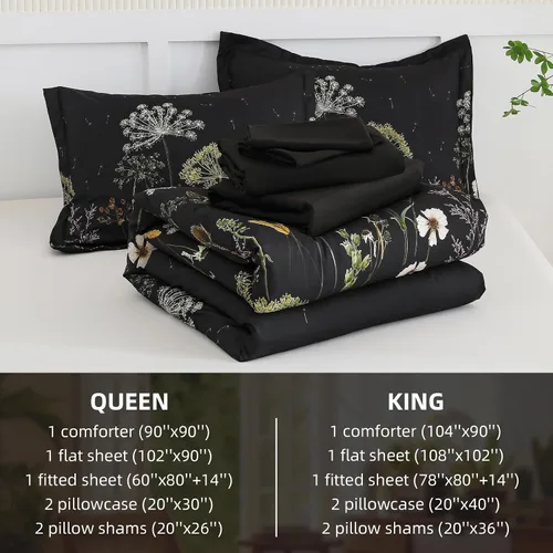 Miniatura 7 de Yiran - Juego de edredón Queen de 7 piezas, juego de ropa de cama con motivos de diente de león negro, cama de invierno en una bolsa Queen, juego