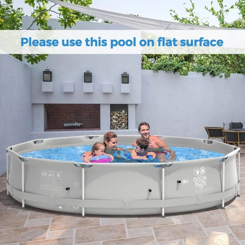 Miniatura 6 de GYMAX Piscina sobre el suelo de 12 x 31.5 pulgadas, piscina con marco de acero con cubierta para piscina, resistente al desgarro, piscina al aire