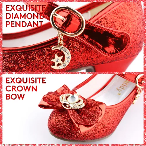Miniatura 4 de Amtidy Girls Dress Shoes Mary Jane Wedding Party Shoes Glitter Bridesmaids Princess Heels