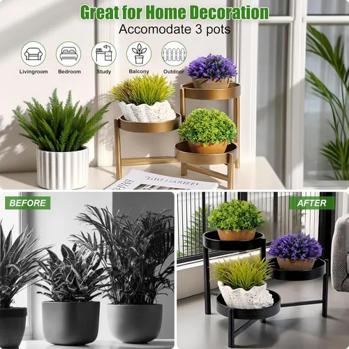 Miniatura 6 de Harvest Land - Soporte para plantas de 3 niveles para interiores, estante de flores de metal, soporte de mesa para jardín, balcón, sala de estar