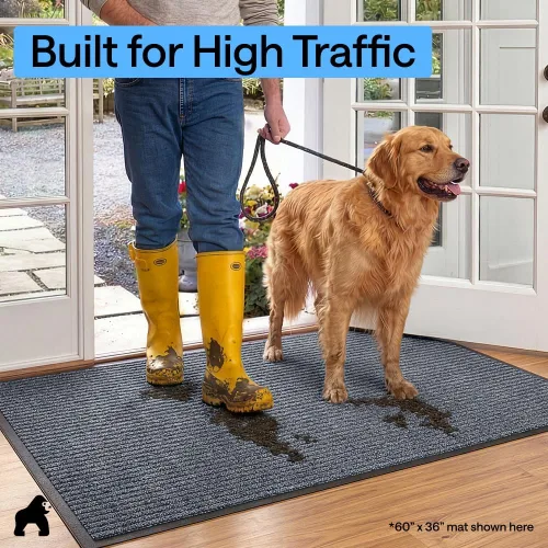 Miniatura 47 de GORILLA GRIP Tapete impermeable para puerta de protección de tráfico, 35 x 23 pulgadas, tapetes de entrada resistentes, tapetes comerciales con Negro