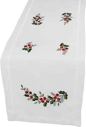 Miniatura 2 de Holly Berry - Camino de mesa navideño bordado con vainica, 8 x 62 pulgadas