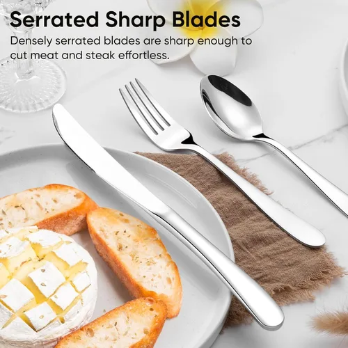 Miniatura 4 de Herogo Juego de cubiertos de acero inoxidable resistente, 20 piezas de cubiertos elegantes para 4, vajilla moderna para el hogar, restaurante, boda