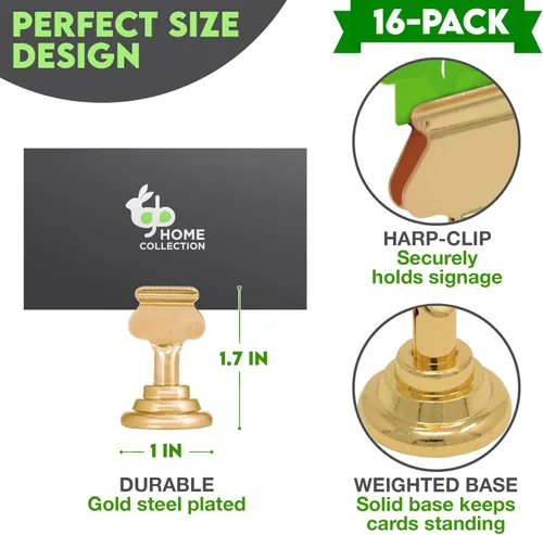 Miniatura 3 de Soportes para números de mesa (16 unidades) de metal dorado de alta calidad para bodas, fiestas, decoración de mesa, tarjetero (1.7 pulgadas de alto)
