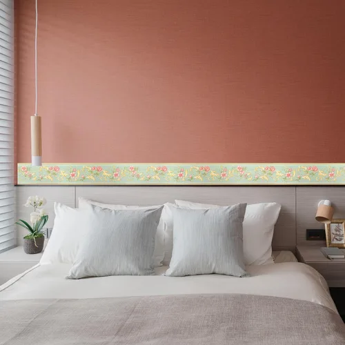 Miniatura 8 de AbaBoorty Borde de Papel Pintado Floral Verde Decor 196"X4.1" De Despegar y Pegar Borde de Pared Impermeable Azulejos Adhesivos Pegatinas de Papel