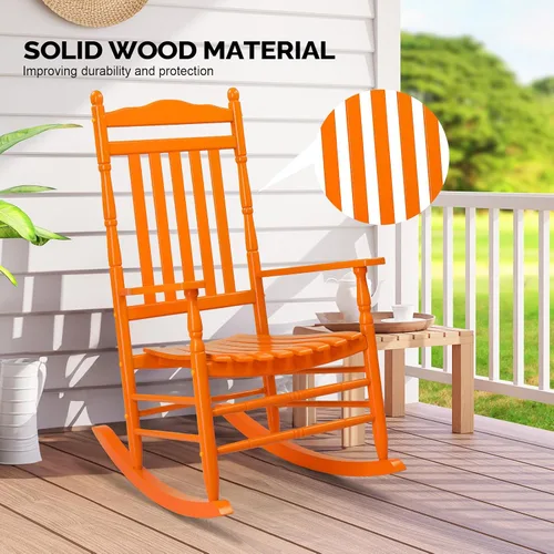 Miniatura 4 de VINGLI Mecedora de madera, silla para exteriores con soporte de 450 libras, balancín relajante con asiento de respaldo alto de madera maciza