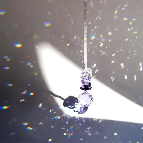 Miniatura 3 de H&D - Lámpara de araña de cristal púrpura de 1.181 in, bola de cristal arcoíris, octogono, chakra, colgante, bolas decorativas