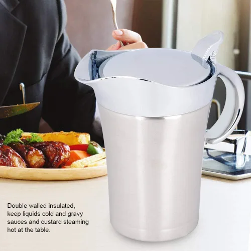 Miniatura 5 de Olla térmica de acero inoxidable 304 de 15.2 fl oz/25.4 fl oz, olla de salsa aislada de doble pared con tapa, cubeta para servir con boquilla