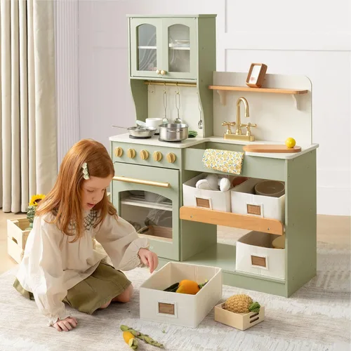 Miniatura 7 de Tiny Land - Cocina de juguete para niños, de madera, con sistema de almacenamiento, con muchas funciones de juego, de juguete, diseñada para niños