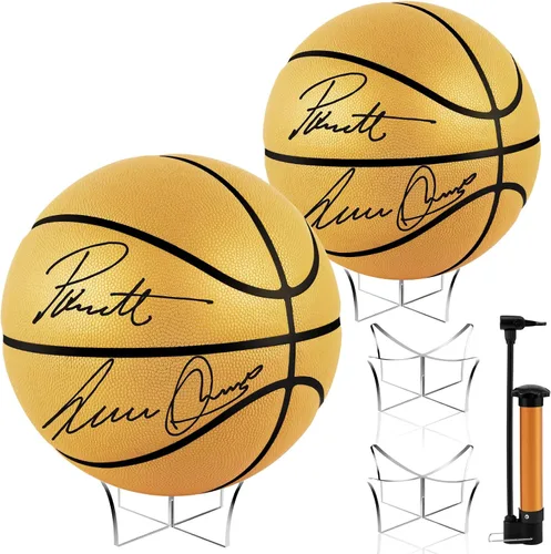 Miniatura 8 de Hiboom Balón de baloncesto con soporte de bola acrílica, panel en blanco para firma, bola oficial para escuela, universidad, entrenador, graduación