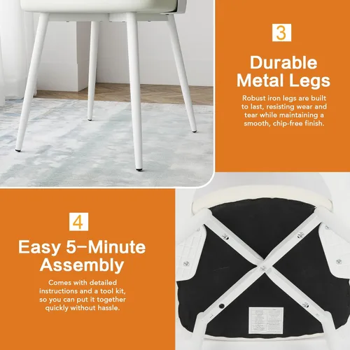 Miniatura 4 de Juego de 2 sillas de comedor tapizadas modernas de mediados de siglo con patas de metal y cojín de piel sintética para cocina, restaurante