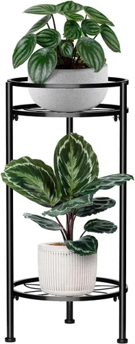 H HOMEXIN Soporte para Plantas de Interior, Soporte de Metal Alto para Plantas de 2 Niveles 23.4" Soporte para Múltiples Plantas, Estante de Flores