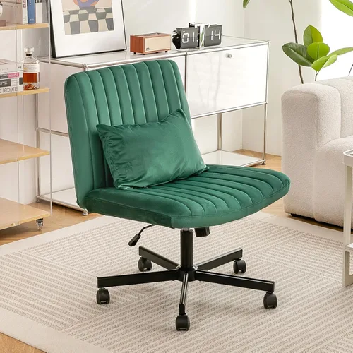 Silla cruzada con ruedas, silla de oficina con patas cruzadas con ruedas, silla de oficina sin brazos, sillas de escritorio de terciopelo con ruedas