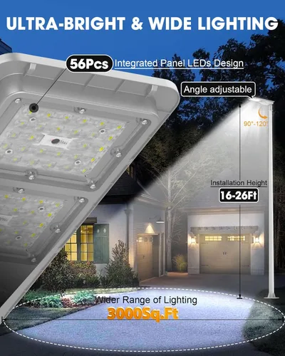 Miniatura 4 de Luces solares de calle de 10000 W para exteriores, impermeables - Luz de inundación con sensor de movimiento súper brillante, del atardecer al
