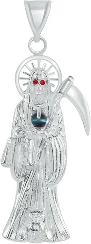 Colgante de plata de ley 925 con colgante de medalla de Santa MuerteParca de 2.5", Metal Plata esterlina Plata, Circonita cúbica