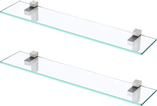 Miniatura 16 de KES BGS3201S35-2 - Estante de vidrio templado de 14 pulgadas de grosor para montaje en pared, rectangular, soporte de níquel cepillado, BGS3201S35-2