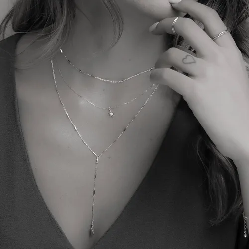 Miniatura 7 de Annika Bella Collar de plata de ley con estrella para mujer, longitud de 15 a 17 pulgadas, pequeño collar con dije de estrella del norte