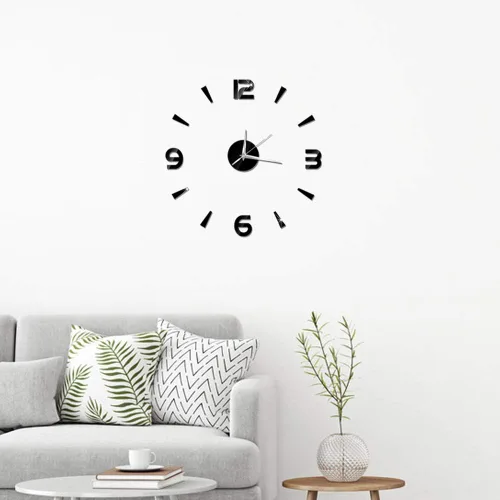 Miniatura 2 de Reloj de pared grande 3D DIY sin marco, relojes decorativos de pared, decoración de calcomanía moderna para el hogar, oficina, habitación (negro)