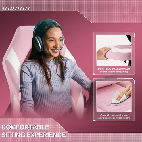 Miniatura 6 de Silla ergonómica de escritorio para juegos de computadora, piel sintética con soporte lumbar ajustable y reposacabezas, reposabrazos abatibles
