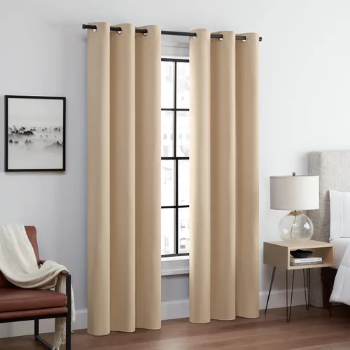 ECLIPSE Andover - Cortinas opacas térmicas sólidas de triple tejido con ojales para dormitorio (2 paneles), 42 x 54 pulgadas, color beige