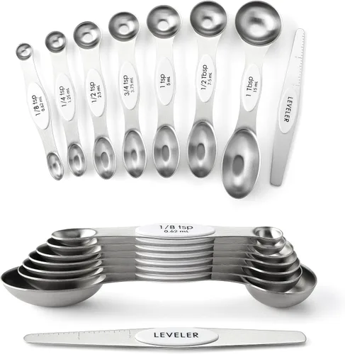 Miniatura 42 de Spring Chef Juego de 8 cucharas magnéticas de medición de acero inoxidable con nivelador, juego de cucharaditas y cucharas de mesa de doble cara