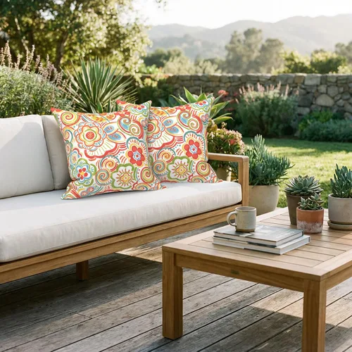 Miniatura 808 de Juego de 2 almohadas para exteriores de 16 x 16 pulgadas, repelentes al agua con interiores, para muebles de patio, hogar, jardín, geometría bohemia