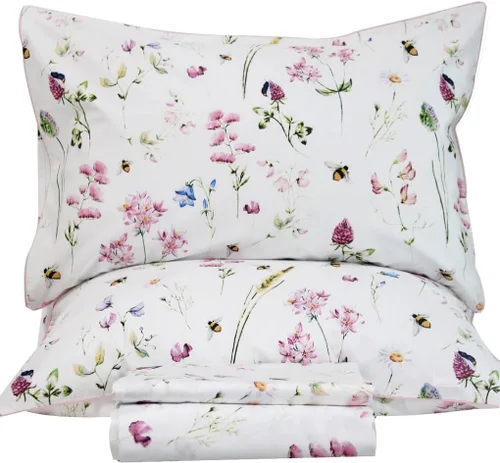 Miniatura 18 de QSH Juego de sábanas tamaño King con estampado floral - Estampado botánico de flores verdes, pájaros y mariposas, ropa de cama de algodón egipcio
