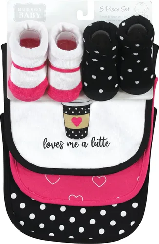Miniatura 163 de Hudson Baby Conjunto de babero y calcetines unisex de algodón para bebé